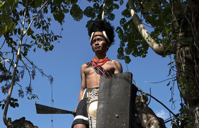 Lainong Naga warrior with his shield and his dao (traditional knife).