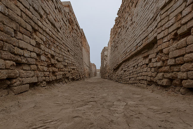 A street in the lower city of Mohenjo-Daro. Here, every wall and every street is constructed from clay bricks that artisans along the banks of the Indus still make today, continuing practices that are over 5,000 years old.