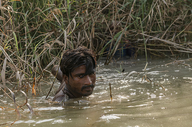 A Mohana fisherman emerges from a reed thicket. Out of necessity, those who once lived in harmony with their environment are now forced to adopt unsustainable fishing techniques. They surround the thickets—spawning areas—with nets, slip inside, then strike the water with bamboo poles to herd the fish into the mesh. A desperate method, which only accelerates the depletion of the lake’s fish resources.