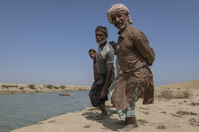 On both sides of the Right Bank Outfall Drain (RBOD), Mohana fishermen stretch a large net, hoping to herd a few fish into a trap downstream. An exhausting technique for a catch that is often meager.